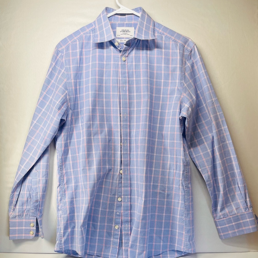 Charles Tyrwhitt Blue and Pink Casual‎ Button Down Shirt